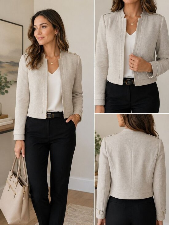 White House Black Market Jackets & Blazers - WHBM Fawn Cropped Textured Jacket Open Front Career Blazer Womens Size 12
